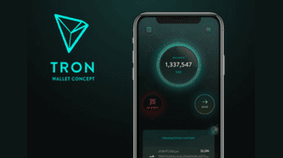 smartphone with the Tron app open and the Tron logo next to it