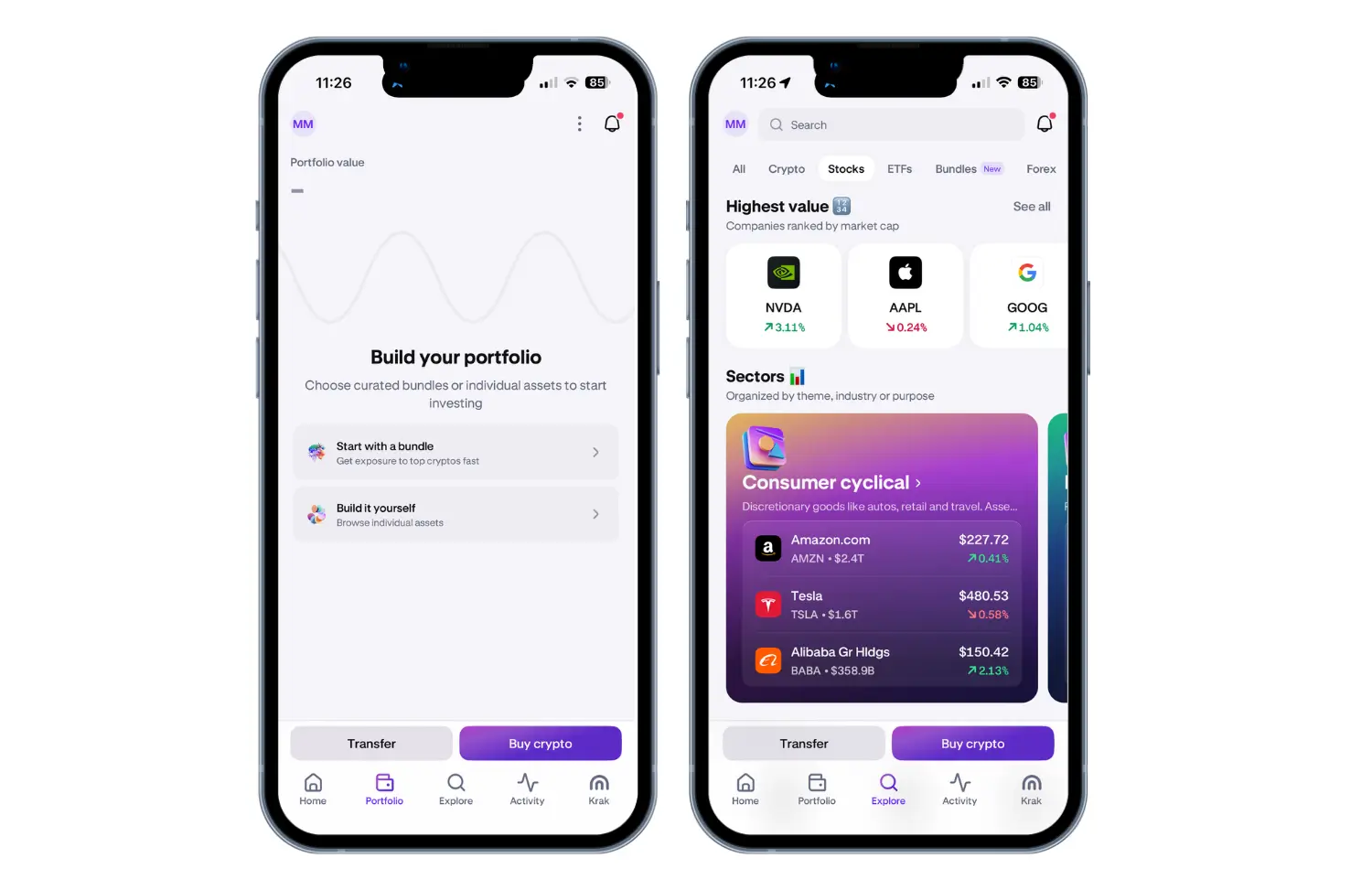 Screenshots of Kraken mobile app