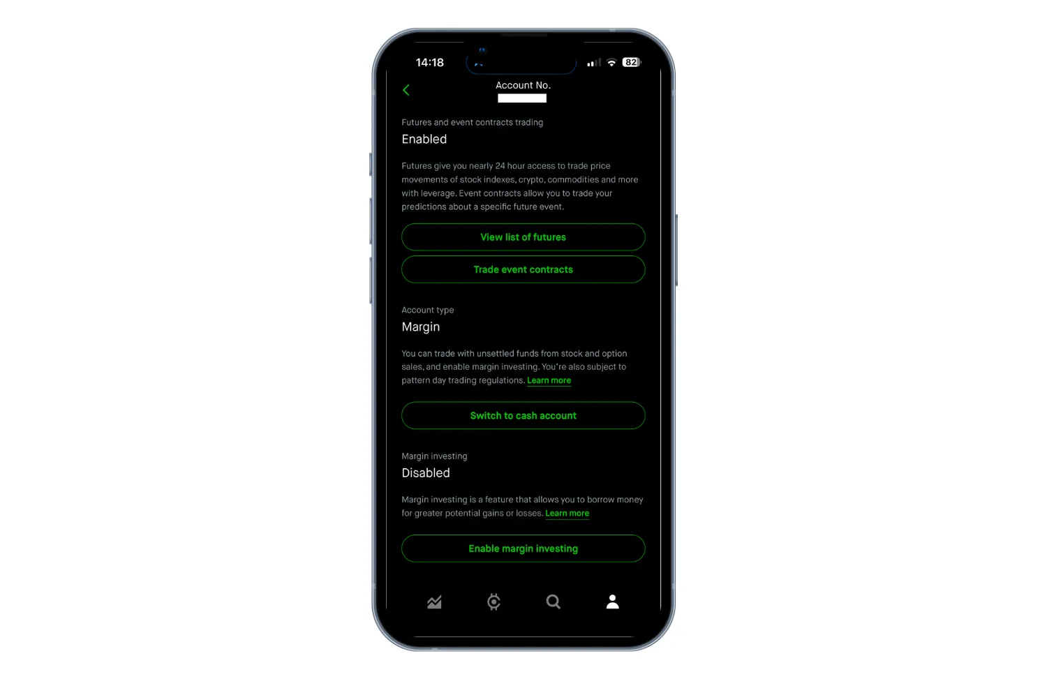 Screenshots of Robinhood mobile app