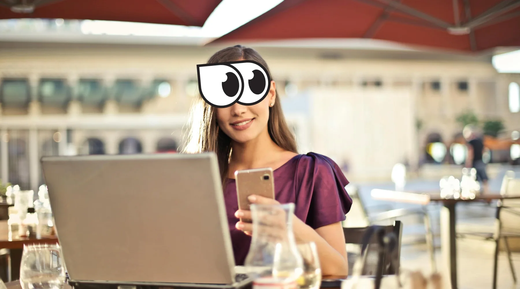 Woman looking at phone. 