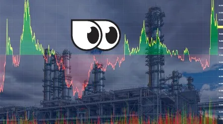 Oil Refinery Plant Of Petroleum On The Background Of Stock Charts