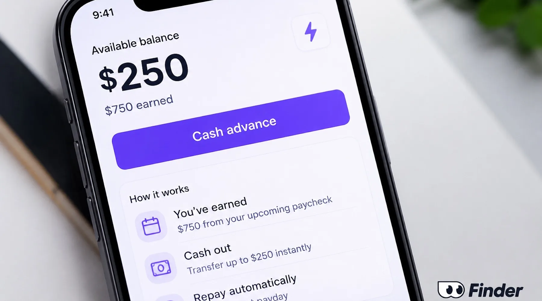 Closeup image of an earned wage access mobile app