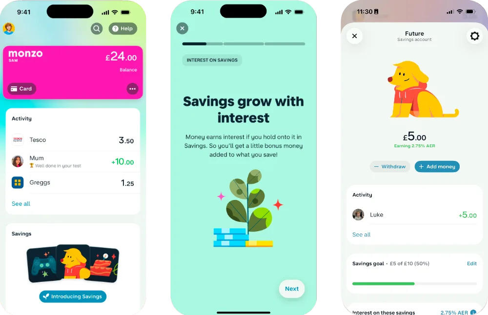 Monzo app with savings sidekick