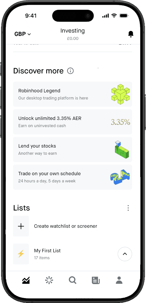 Robinhood investing platform in-app