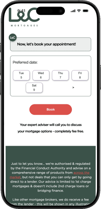 A smartphone showing a first-time buyer receiving a recommendation about fees from an expert, human mortgage adviser in an online live chat.