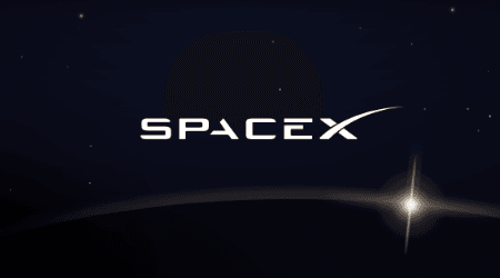 The SpaceX logo on a space background.