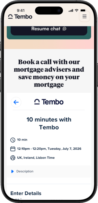 A smartphone showing confirmation of a scheduled 10-minute phone chat with a mortgage broker.