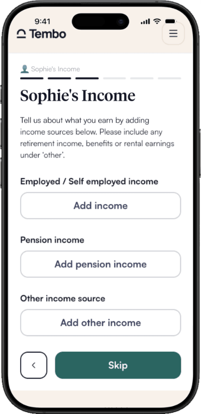 A smartphone showing income and expentidure information gathering which helps mortgage lenders/brokers assess affordability.