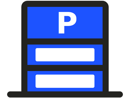 blue cartoon icon of a multi-storey car park