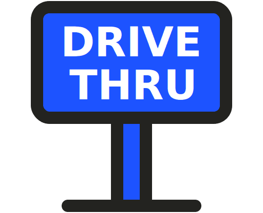 blue cartoon icon of a drive-thru sign