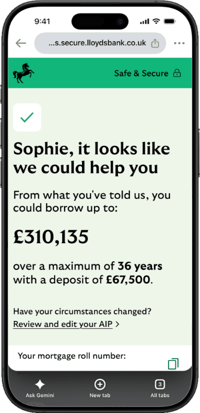 Image: Finder A mobile phone showing an agreement in principle for a first-time buyer.