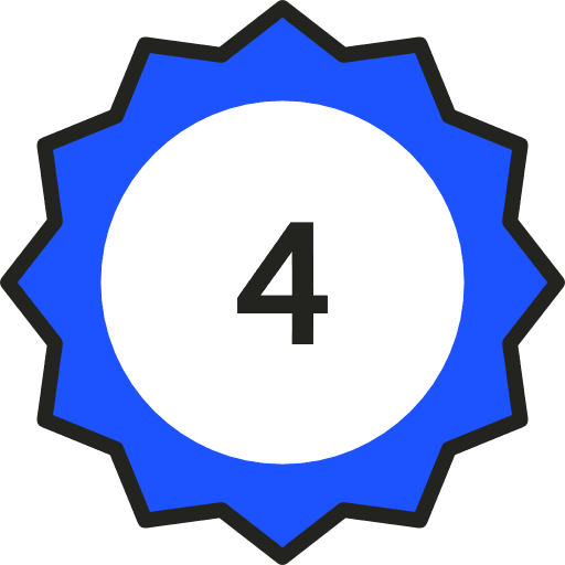 A blue and white rosette seal, with a black number 2 in the middle.