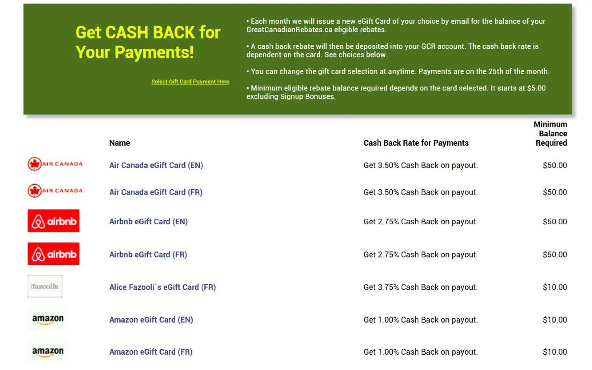 Great Canadian Rebates Screenshot 