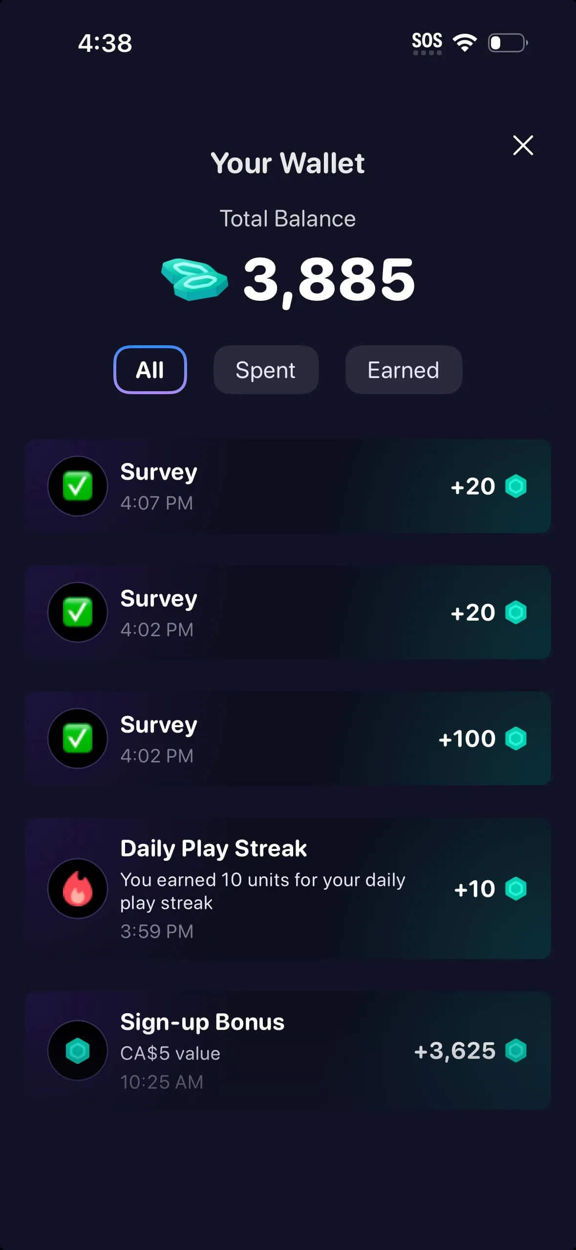 Mistplay app screenshot, reward page