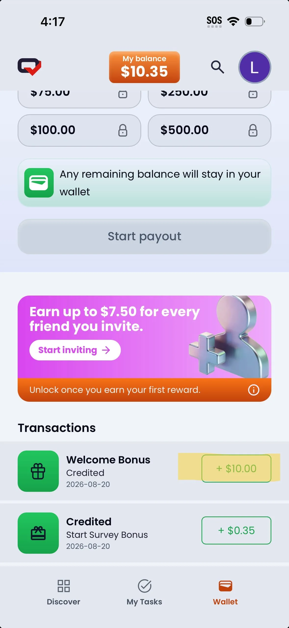 Testerup app screenshot, reward page